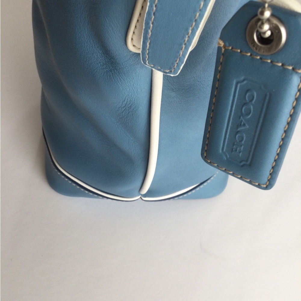 Coach Blue and White Leather Bucket Bag - Picture 4 of 12